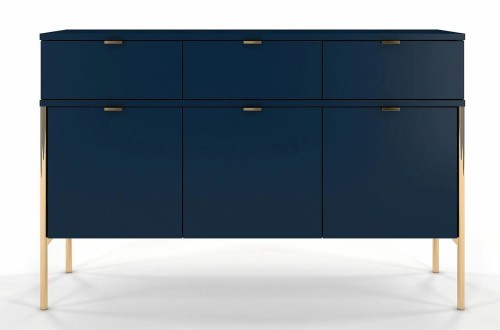 Elegancka granatowa komoda Polka na złotych nóżkach