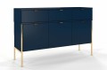 Elegancka granatowa komoda Polka na złotych nóżkach