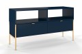 Elegancka granatowa komoda RTV Polka na złotych nóżkach 
