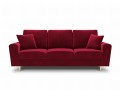 Rozkładana 3-osobowa sofa Moghan bordowa na złotych nóżkach