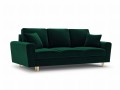 Rozkładana 3-osobowa sofa Moghan butelkowa zieleń na złotych nóżkach
