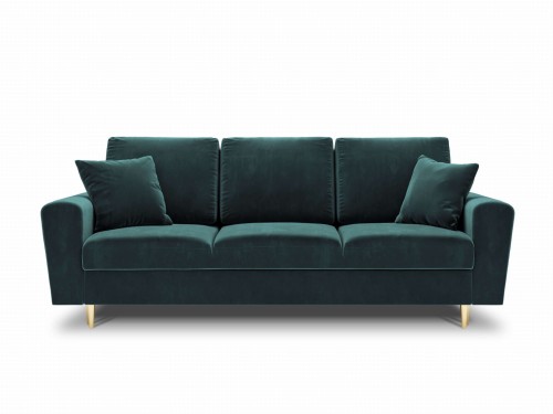 Rozkładana 3-osobowa sofa Moghan morska na złotych nóżkach