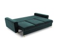 Rozkładana 3-osobowa sofa Moghan morska na złotych nóżkach