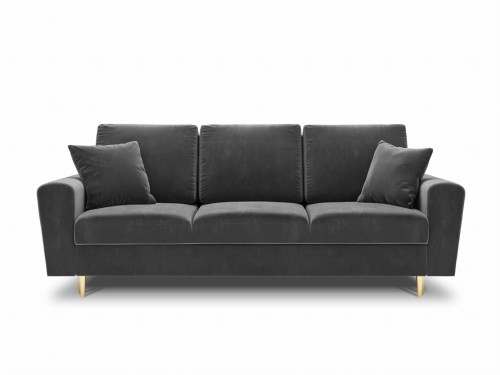 Rozkładana 3-osobowa sofa Moghan szara na złotych nóżkach