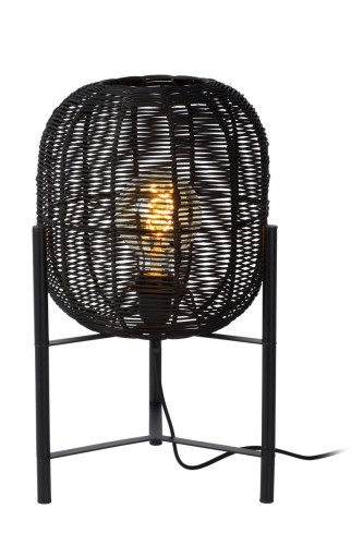 Rattanowa czarna lampa stołowa Hermine