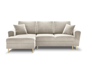 Rozkładana sofa narożna Moghan beżowa na złotych nóżkach