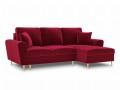 Rozkładana sofa narożna Moghan bordowa na złotych nóżkach