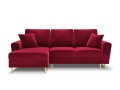 Rozkładana sofa narożna Moghan bordowa na złotych nóżkach