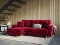Rozkładana sofa narożna Moghan bordowa na złotych nóżkach