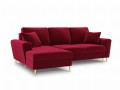 Rozkładana sofa narożna Moghan bordowa na złotych nóżkach