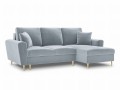 Rozkładana sofa narożna Moghan błękitna na złotych nóżkach