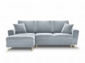 Rozkładana sofa narożna Moghan błękitna na złotych nóżkach