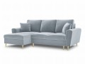 Rozkładana sofa narożna Moghan błękitna na złotych nóżkach