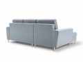 Rozkładana sofa narożna Moghan błękitna na złotych nóżkach
