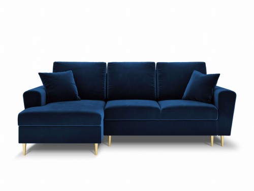 Rozkładana sofa narożna Moghan atramentowa na złotych nóżkach