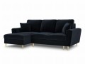 Rozkładana sofa narożna Moghan ciemny granat na złotych nóżkach