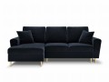 Rozkładana sofa narożna Moghan ciemny granat na złotych nóżkach