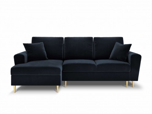 Rozkładana sofa narożna Moghan ciemny granat na złotych nóżkach