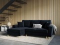 Rozkładana sofa narożna Moghan ciemny granat na złotych nóżkach