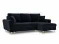 Rozkładana sofa narożna Moghan ciemny granat na złotych nóżkach