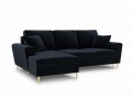 Rozkładana sofa narożna Moghan ciemny granat na złotych nóżkach