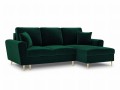 Rozkładana sofa narożna Moghan butelkowa zieleń na złotych nóżkach