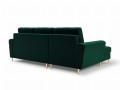 Rozkładana sofa narożna Moghan butelkowa zieleń na złotych nóżkach
