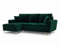 Rozkładana sofa narożna Moghan butelkowa zieleń na złotych nóżkach
