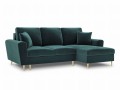 Rozkładana sofa narożna Moghan morski na złotych nóżkach