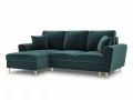 Rozkładana sofa narożna Moghan morski na złotych nóżkach