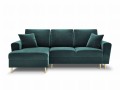Rozkładana sofa narożna Moghan morski na złotych nóżkach
