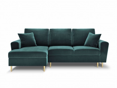 Rozkładana sofa narożna Moghan morski na złotych nóżkach