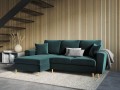 Rozkładana sofa narożna Moghan morski na złotych nóżkach