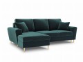 Rozkładana sofa narożna Moghan morski na złotych nóżkach