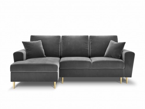 Rozkładana sofa narożna Moghan szary na złotych nóżkach