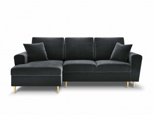 Rozkładana sofa narożna Moghan grafitowy na złotych nóżkach