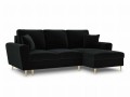 Rozkładana sofa narożna Moghan czarny na złotych nóżkach