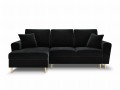Rozkładana sofa narożna Moghan czarny na złotych nóżkach