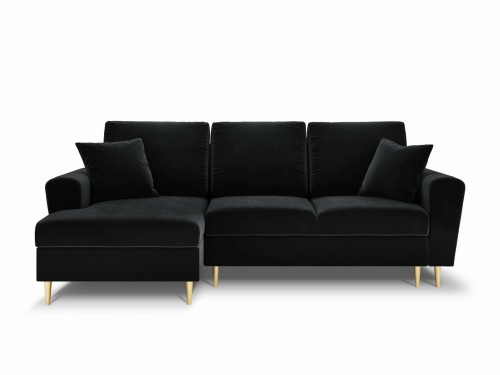 Rozkładana sofa narożna Moghan czarny na złotych nóżkach