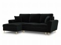 Rozkładana sofa narożna Moghan czarny na złotych nóżkach