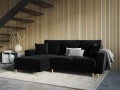 Rozkładana sofa narożna Moghan czarny na złotych nóżkach
