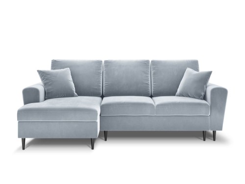 Rozkładana sofa narożna Moghan błękitna na czarnych nóżkach