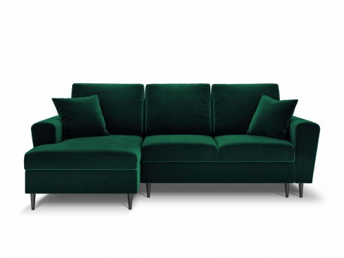Rozkładana sofa narożna Moghan butelkowa zieleń na czarnych nóżkach
