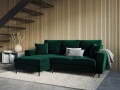 Rozkładana sofa narożna Moghan butelkowa zieleń na czarnych nóżkach
