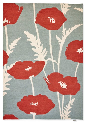 Szary Dywan w Czerwone Kwiaty - POPPY POP SAGE