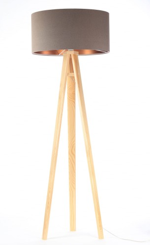 Lampa podłogowa Tripod beżowa tkanina miedziane wnętrze 