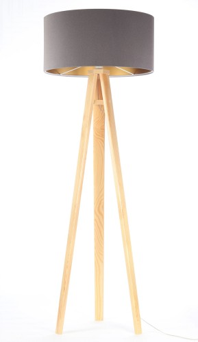 Lampa podłogowa Tripod szara tkanina 