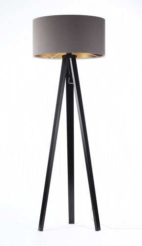 Lampa podłogowa Tripod szara tkanina czarne drewno