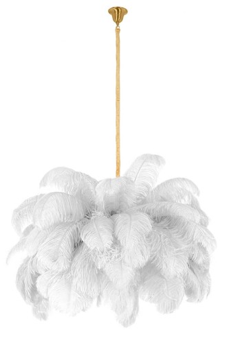 Lampa wisząca TIFFANY biała naturalne pióra