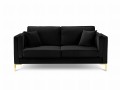 Sofa 2-osobowa Luis aksamit czarna na złotych nóżkach